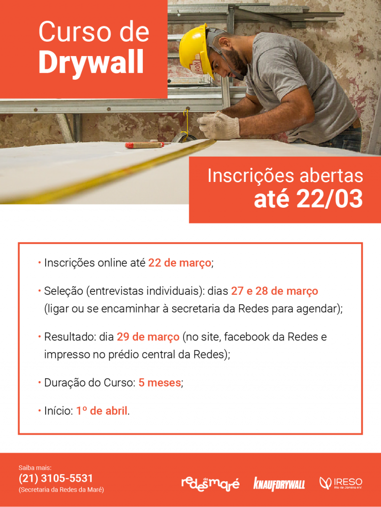 Inscrições abertas para o curso de Drywall