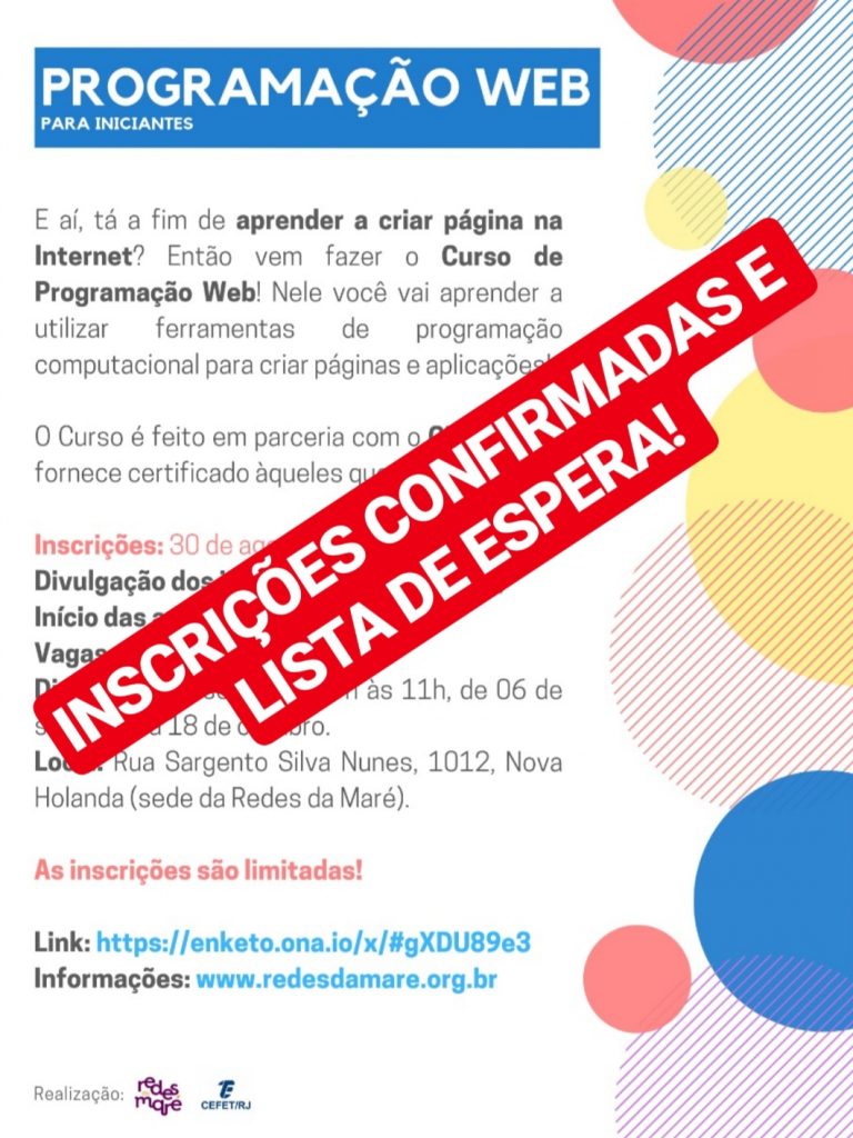 Lista de inscrições confirmadas para o curso de Programação Web