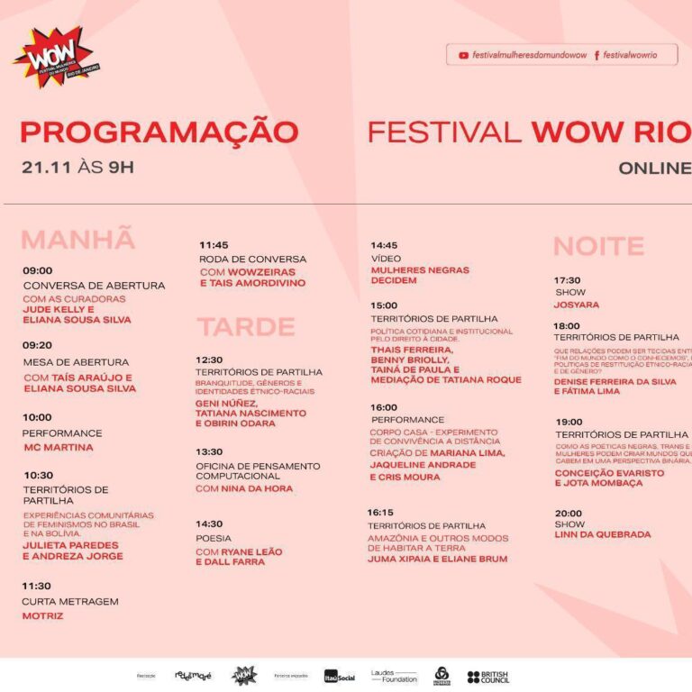 Festival WOW Rio 2020 será on-line para debater desafios e conquistas das mulheres em tempos de pandemia