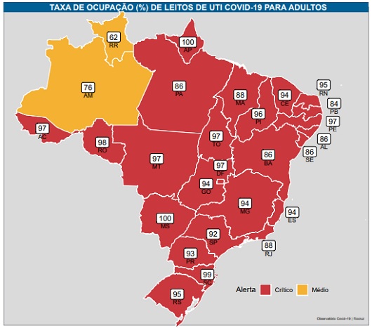 Observatório Covid-19 da Fiocruz alerta para saturação dos hospitais