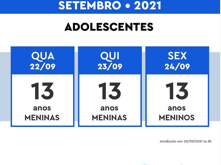 Vacinação para adolescentes contra o coronavírus retoma a partir de quarta-feira
